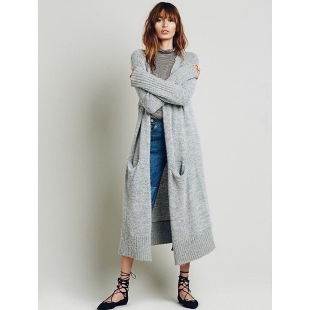 Free People Santa Cruz Maxi Alpaca Long Cardigan Duster Gray Sweater Slouchy Med